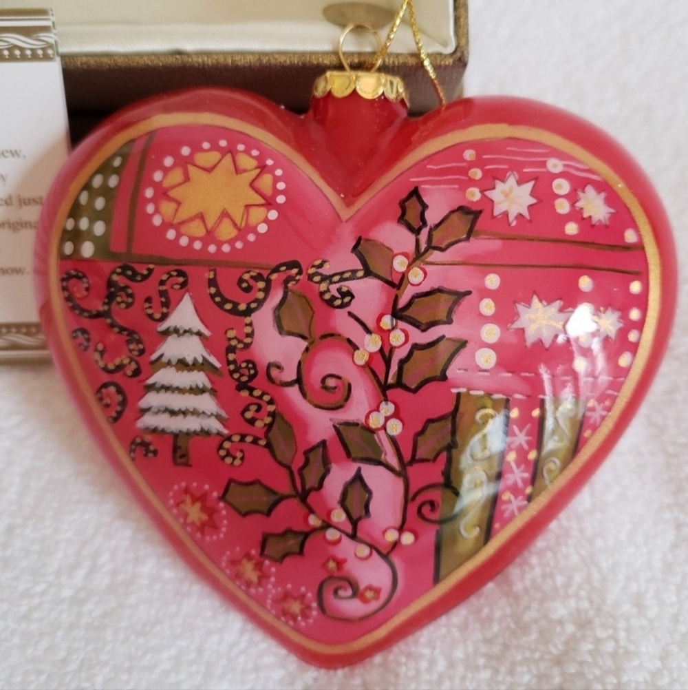 Rare Design! Red Holiday Heart Li Bien Ornament. New With Tag & Box